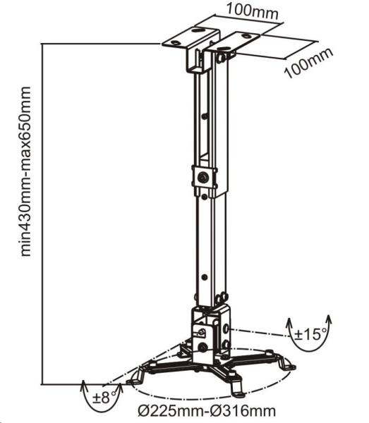 CONNECT IT Stropní držák projektoru P2 43-65cm,  naklápěcí (±30°,  max. 20kg)0