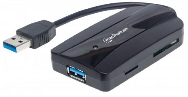 MANHATTAN SuperSpeed USB 3.0 Hub a čítačka kariet,  3 porty