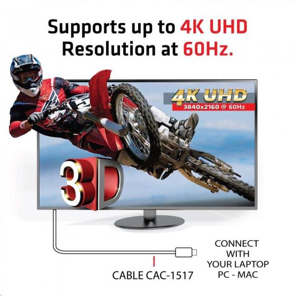 Adaptér Club3D USB 3.1 Typ C na DisplayPort 1.2 4K60Hz UHD 1, 2 m (M/ M)0