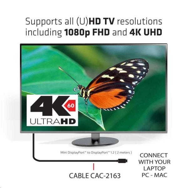 Kábel Club3D Mini DisplayPort na DisplayPort 1.2 4K60Hz UHD obojsmerný,  (M/ M),  2 m1