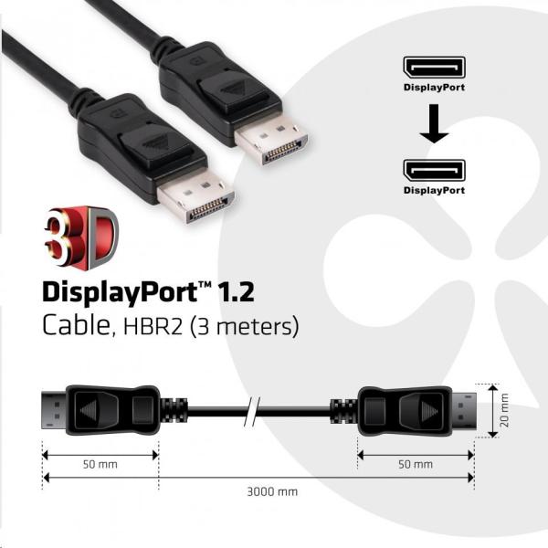 Club3D Kabel certifikovaný DisplayPort 1.2,  4K60Hz UHD (M/ M),  3m,  30 AWG4