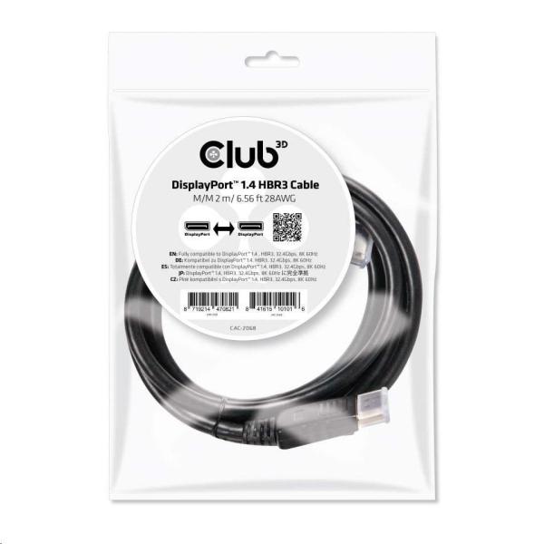 Club3D DisplayPort kábel 1.4 HBR3 8K60Hz (M/ M),  2m