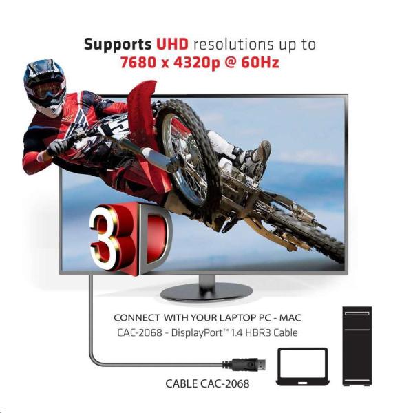 Club3D DisplayPort kábel 1.4 HBR3 8K60Hz (M/ M),  2m5