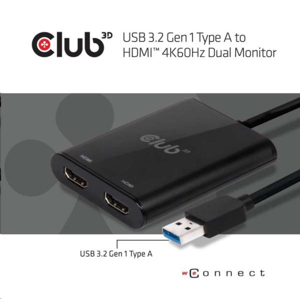 Club3D adaptér USB A na 2xHDMI 2.0 Duálny monitor 4K 60 Hz (M/ F)6
