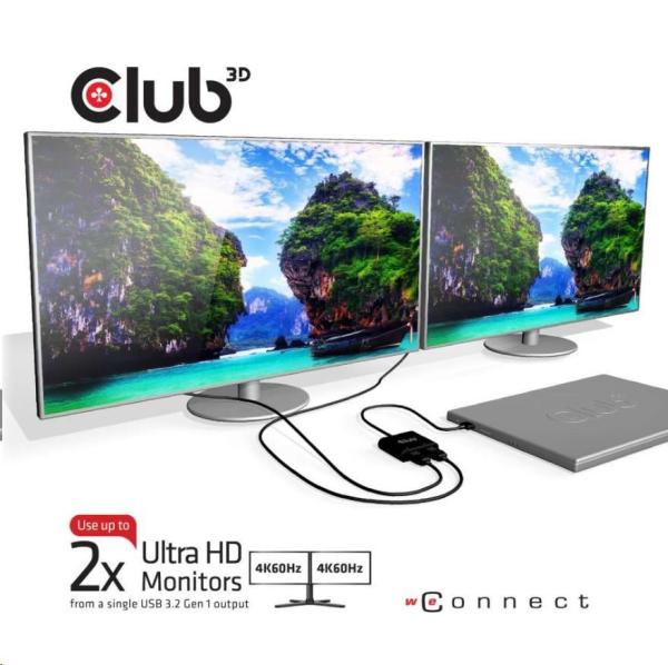 Club3D adaptér USB A na 2xHDMI 2.0 Duálny monitor 4K 60 Hz (M/ F)1