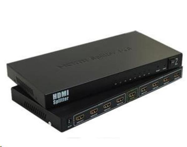 PremiumCord HDMI rozbočovač 1-8 portov kovový s napájacím adaptérom,  4K,  1080p,  3D