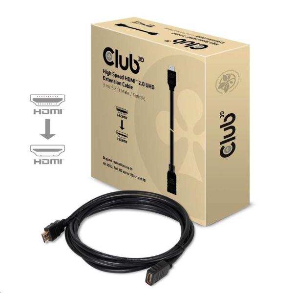 Predlžovací kábel HDMI Club3D 2.0,  4K60Hz UHD (M/ F),  3 m