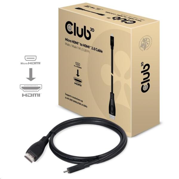 Club3D Micro HDMI na HDMI 2.0 4K60Hz UHD,  (M/ M),  1m