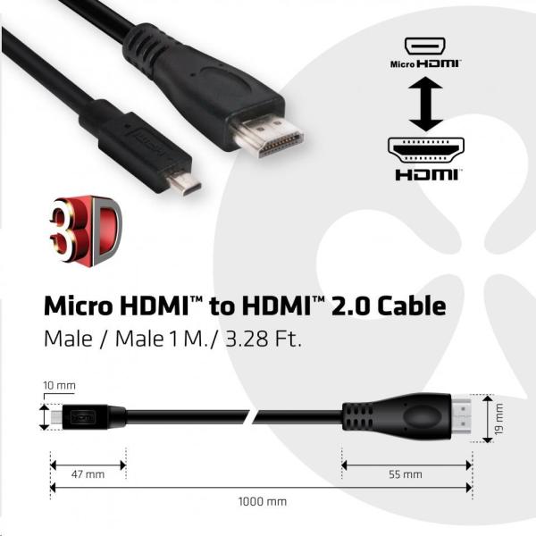 Club3D Micro HDMI na HDMI 2.0 4K60Hz UHD,  (M/ M),  1m0