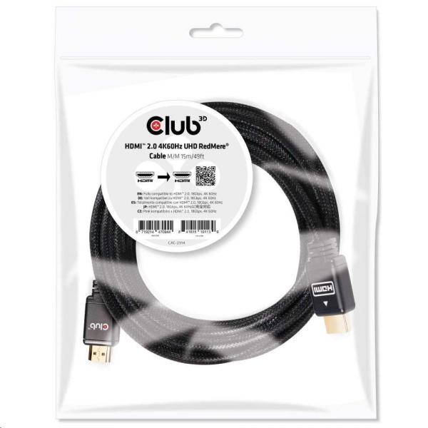 Kábel HDMI Club3D 2.0 aktívny,  vysokorýchlostný 4K UHD,  Redmere (M/ M),  15 m,  28 AWG