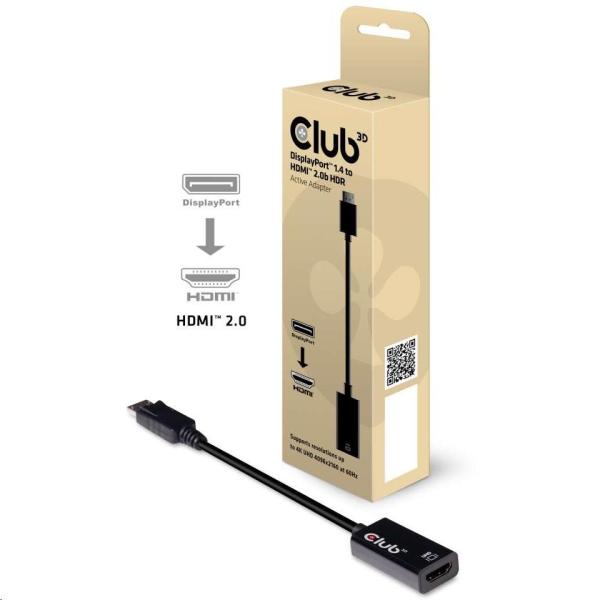 Club3D Active DisplayPort adaptér 1.4 na HDMI 2.0b,  HDR,  19cm