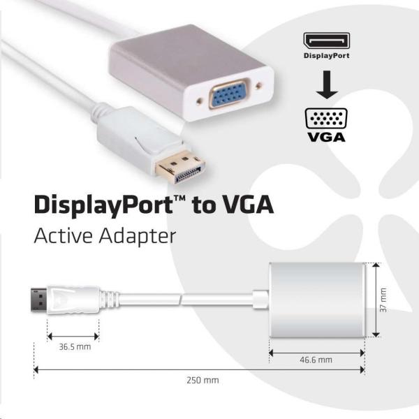 Adaptér Club3D Active DisplayPort na VGA (M/ F),  25 cm3