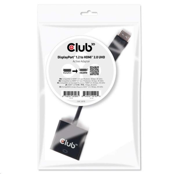 Club3D Active DisplayPort adaptér 1.2 na HDMI 2.0 4K60Hz UHD,  20 cm