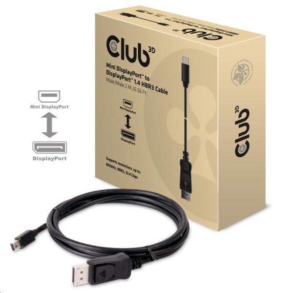 Club3D Adaptér mini DisplayPort 1.4 na DisplayPort 1.4,  HBR3 8K60Hz/ 4K120Hz (M/ M),  2m