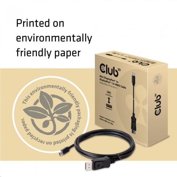 Club3D Adaptér mini DisplayPort 1.4 na DisplayPort 1.4,  HBR3 8K60Hz/ 4K120Hz (M/ M),  2m4