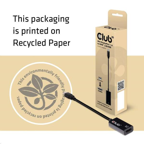 Club3D Adaptér aktívny mini DisplayPort 1.4 na HDMI 2.0b,  HDR (M/ F),  16cm6