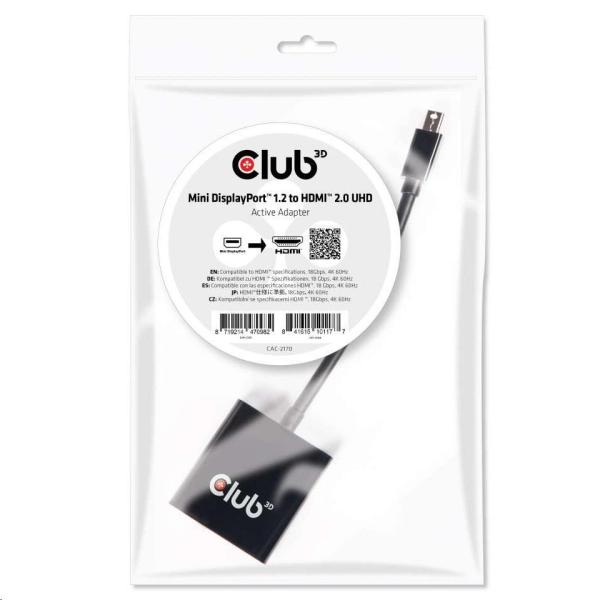 Club3D Adaptér aktívny mini DisplayPort 1.2 na HDMI 2.0 4K60Hz UHD,  (M/ F),  20 cm