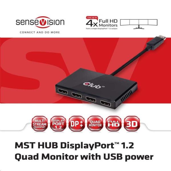 Club3D Video hub MST (Multi Stream Transport) DisplayPort na 4x DisplayPort,  napájanie USB6
