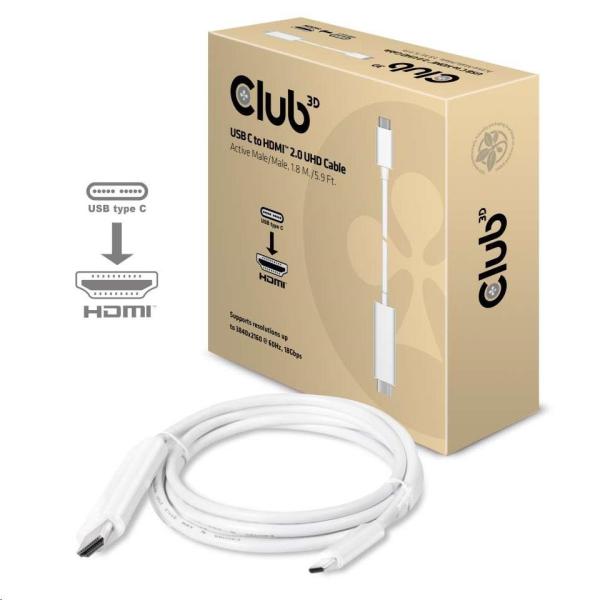 Club3D Active USB typu C na HDMI 2.0 4K60Hz UHD,  1, 8 m