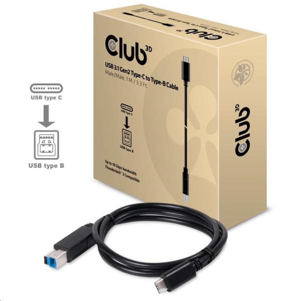 Kábel USB Club3D 3.1 USB Type-C Gen2 na USB Type-B (M/ M),  1 m