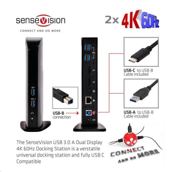 Club3D USB-A a USB-C Dual Display 4K60Hz Dokovacia stanica (6x USB 3.0/ 2x DP/ Ethernet/ USB-B/ 2x audio)4