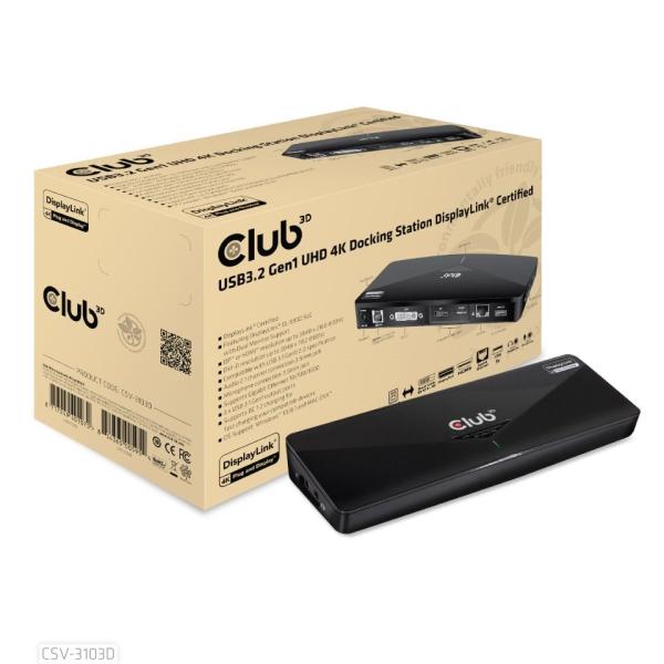 Club3D Dokovací stanice USB-A 8v1,  1xDP,  1xHDMI,  1xDVI-D,  3xUSB,  1xRJ45,  1x3.5mm,  černá