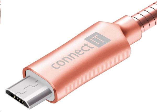CONNECT IT Wirez Steel Knight Micro USB - USB,  kovová ružovo-zlatá farba,  1 m1