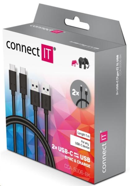 CONNECT IT Wirez USB-C (typ C) -> USB-A,  USB 3.1 Gen 1,  čierna,  1 m (2 ks v balení)1
