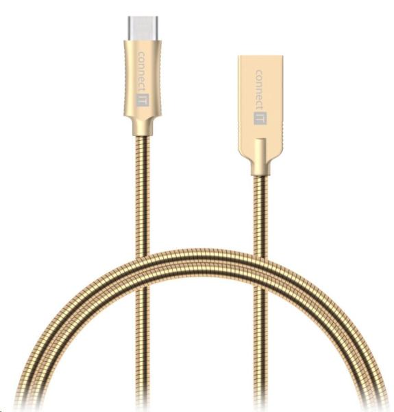 CONNECT IT Wirez Steel Knight USB-C (typ C) - USB-A,  kovovo zlatá,  1 m