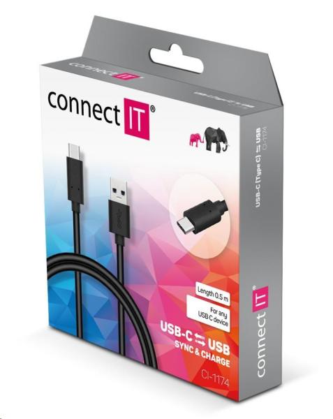 CONNECT IT Wirez USB-C (typ C) -> USB-A,  USB 3.1 Gen 1,  čierna,  0, 5 m1