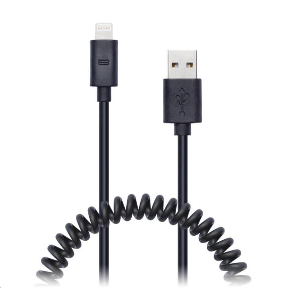 CONNECT IT Wirez Apple Lightning - špirálový flexibilný kábel USB,  1, 2 m,  čierny