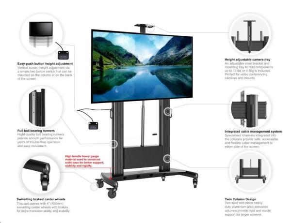 Profesionální televizní stojan s motorizovaným posunem výšky obrazovky,  na Tv 55-100",  Fiber Mounts TW1002