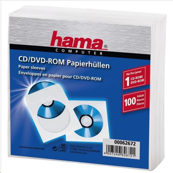 Hama ochranné obaly na CD/ DVD,  papierové,  biele,  100 ks