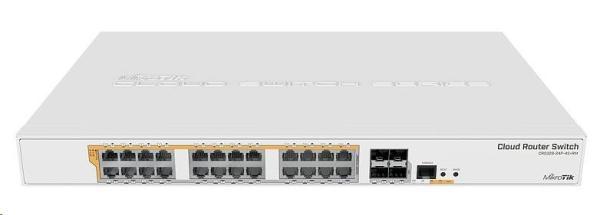 MikroTik Cloud Router Switch CRS328-24P-4S+RM,  800MHz CPU, 512MB RAM,  24xLAN,  4xSFP+ slot,  vrátane. L5