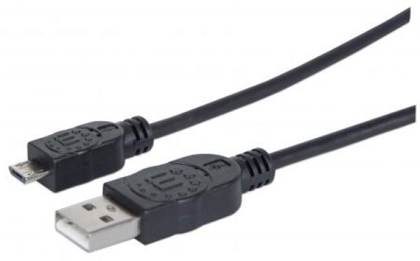 MANHATTAN Pripojovací kábel USB 2.0 A samec /  Micro-B samec,  0.5 m,  čierna
