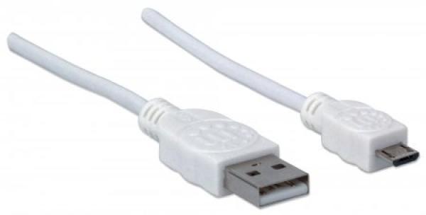 MANHATTAN Pripojovací kábel USB 2.0 A samec /  Micro-B samec,  1 m,  biely1