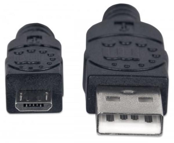 MANHATTAN Pripojovací kábel USB 2.0 A samec /  Micro-B samec,  1.8 m,  čierna2