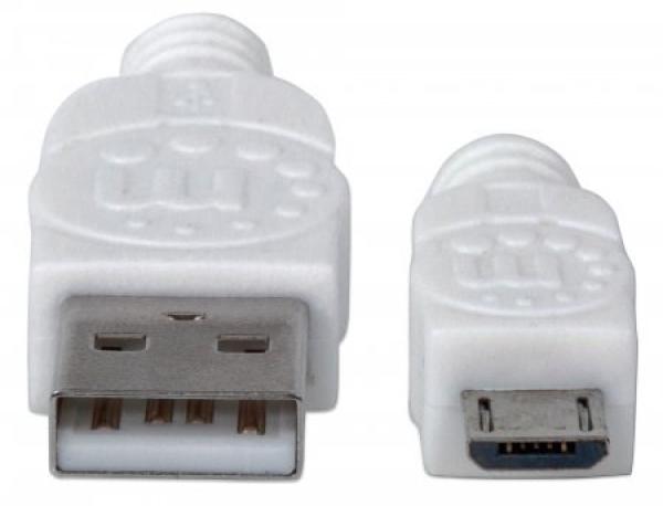 MANHATTAN Pripojovací kábel USB 2.0 A samec /  Micro-B samec,  1.8 m,  biela2