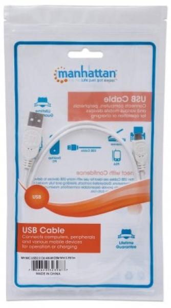 MANHATTAN Pripojovací kábel USB 2.0 A samec /  Micro-B samec,  1.8 m,  biela4