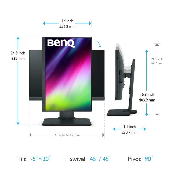 BENQ MT LCD LED IPS 24, 1" SW240, 1920x1200, 250nits, 1000:1, 5ms, DVI-DL, DP, USB, H/ Wkalibrácia, miniDP-DP kábel,  DVI, USB5