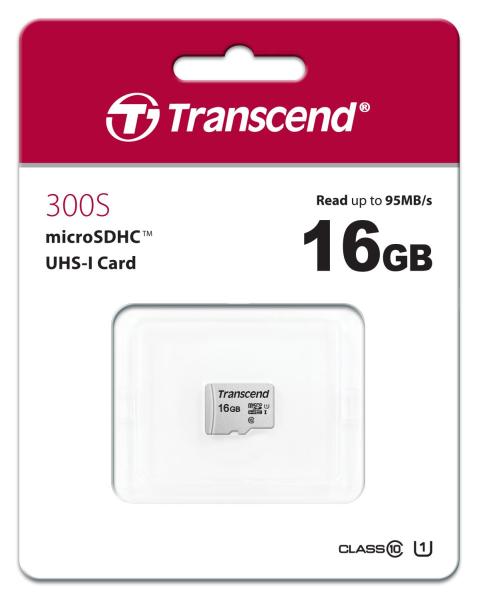 Karta TRANSCEND MicroSDHC 16GB 300S,  UHS-I U1,  bez adaptéra1