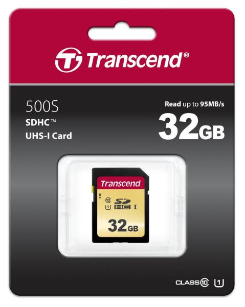 Karta TRANSCEND SDHC 32GB 500S,  UHS-I U1 (R:95/ W:35MB/ s)1