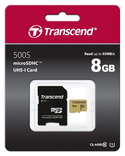 Karta TRANSCEND MicroSDHC 8GB 500S,  UHS-I U1 + adaptér0