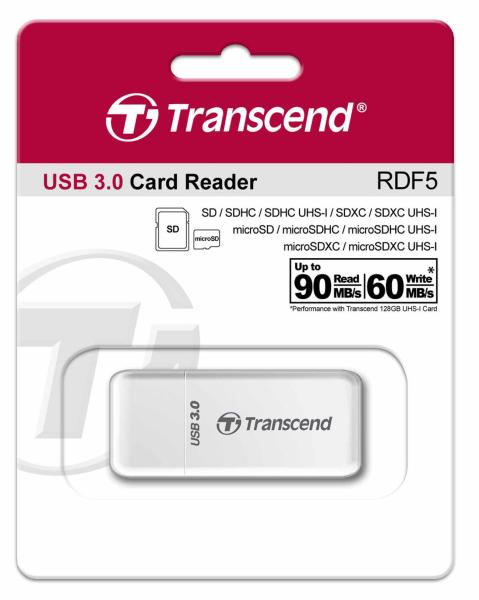 Čítačka kariet TRANSCEND F5, USB 3.0, biela0