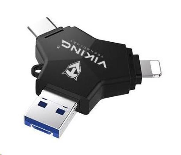USB Flash disk Viking 3.0 4v1 s konektorom Lightning/ Micro USB/ USB/ USB-C,  64 GB,  čierna