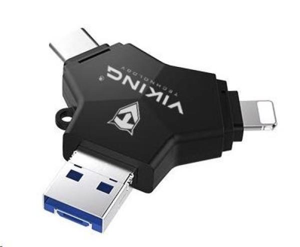 USB Flash disk Viking 3.0 4v1 s konektorom Lightning/ Micro USB/ USB/ USB-C,  128 GB,  čierna