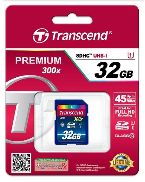 Karta TRANSCEND SDHC 32 GB Premium,  trieda 10 UHS-I,  300X1
