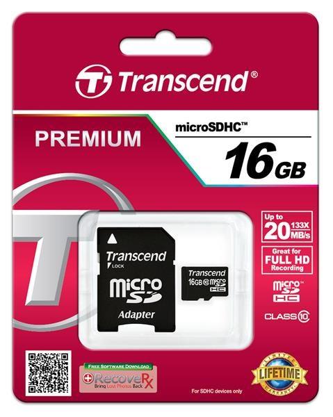 Karta TRANSCEND MicroSDHC 16 GB triedy 10 + adaptér2