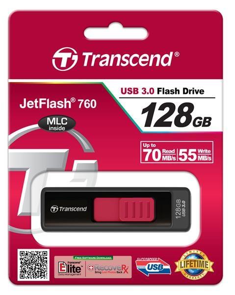 TRANSCEND Flash disk 128GB JetFlash®760,  USB 3.0 (R:85/ W:34 MB/ s) čierna/ červená3