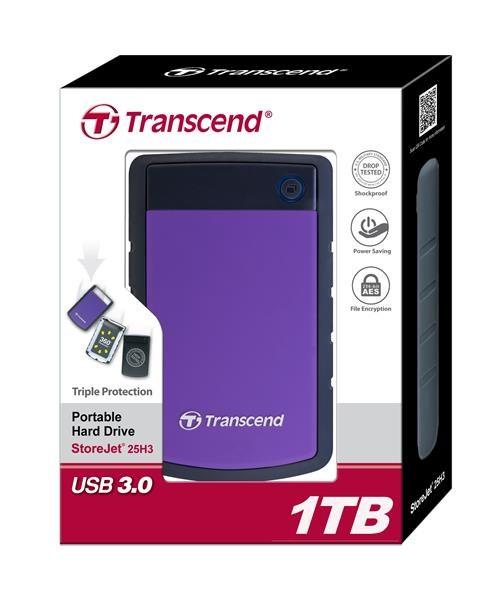 Externý pevný disk TRANSCEND 2, 5" USB 3.1 StoreJet 25H3P,  1TB,  fialová (odolná voči nárazom)5